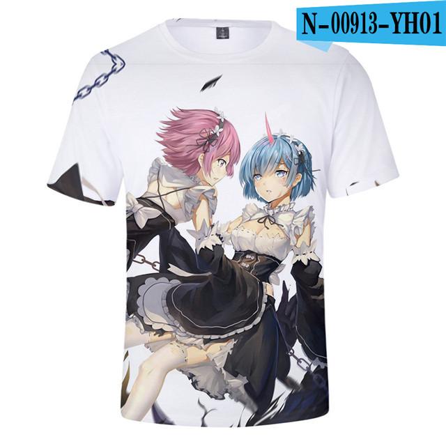 Re Zero 3D potištěné tričko s krátkým rukávem pro léto Muži Ženy Kreslené oblečení Rem a Ram Japonská anime košile Trička