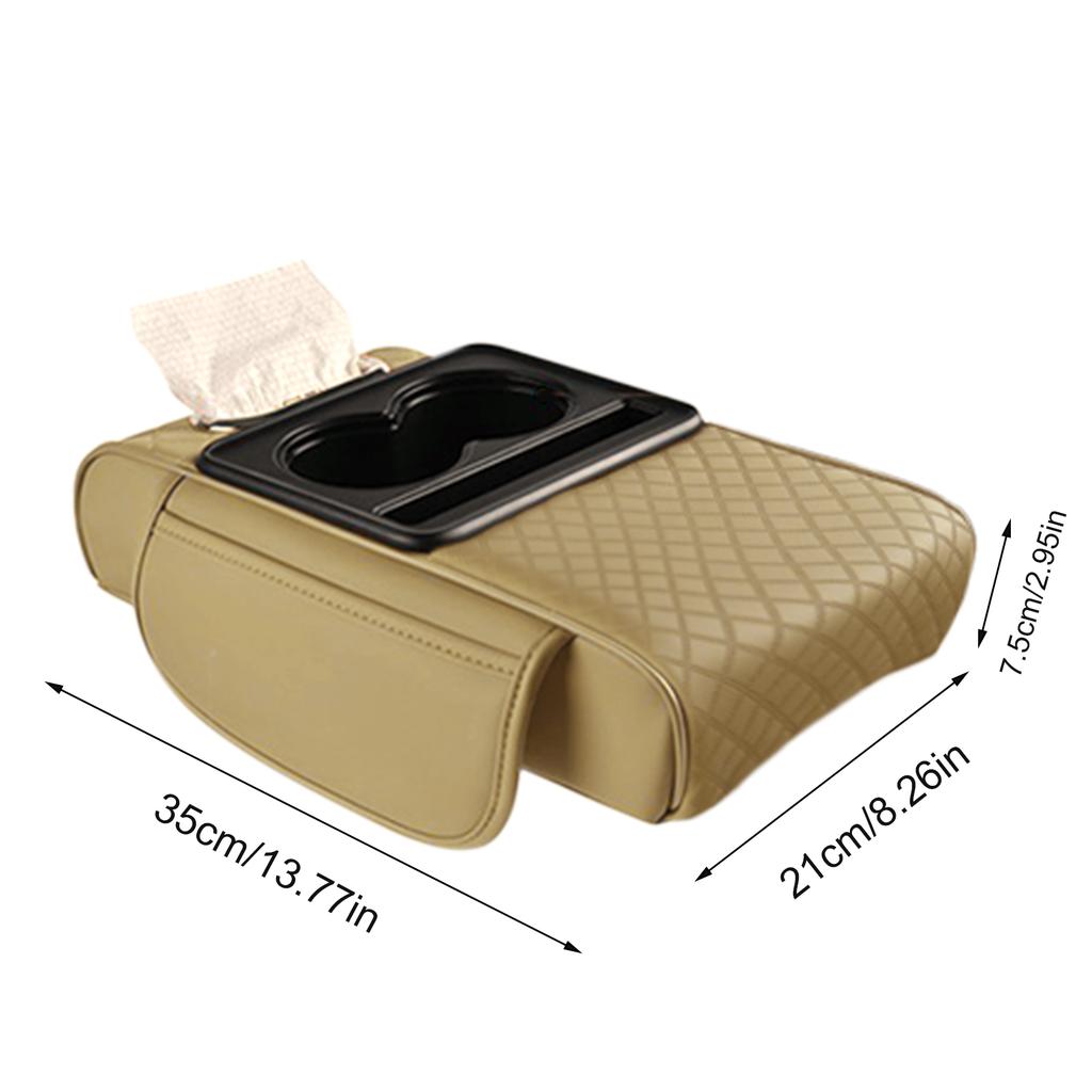 Car Armrest Box Heightening Cushion With Cup Holder Tissue Box Side Storage Pocket For Auto Interior Arm Rest Cover Height Pad