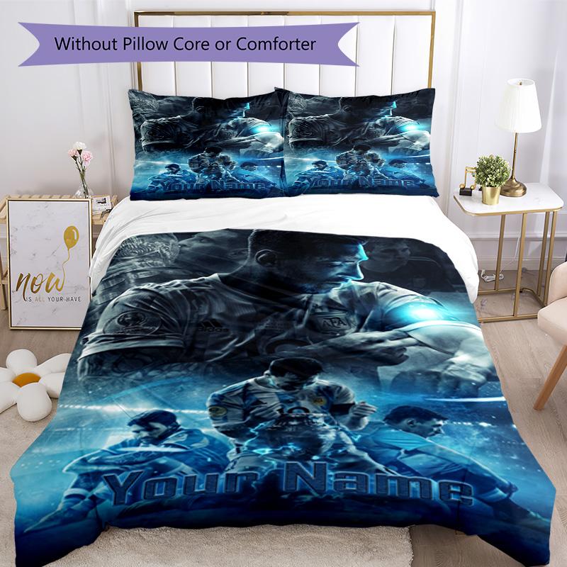 Football Messi Personalized Name Bed Sheet Set Perfect for Decorate room Wrinkle Resistant Bedroom Decor Wedding Party GiftLuxury Gift for Birthday,