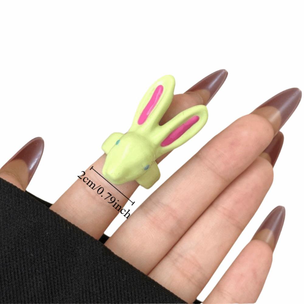 Macaron Color Rabbit Drip Oil Ring Minority Design Chunky Enamel Ring Exaggerated Ring  Couple