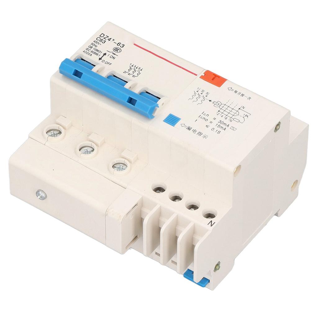 Circuit Breaker 3P 63A 220V Overload Short Circuit Leakage Protection Residual Current Circuit