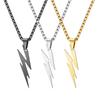 Men's Titanium Steel Lightning Pendant Square Pearl Necklace Hip Hop Fashion Accessory