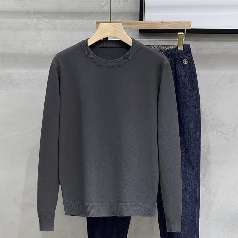 Solid Color Bottoming Shirt Casual Sweater Long Sleeve Knit Sweater Men's Round Neck Sweater Autumn Winter Large Size Loose Keep Warm Top