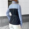 Autumn New Striped Splicing Elegant Temperament Commuter Fake Two-piece Shirt Top