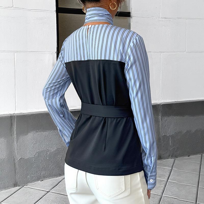 Toamnă Nou Tricou cu Dungi cu Imbinare Elegant Temperament Navetist Fals Două Piese Top