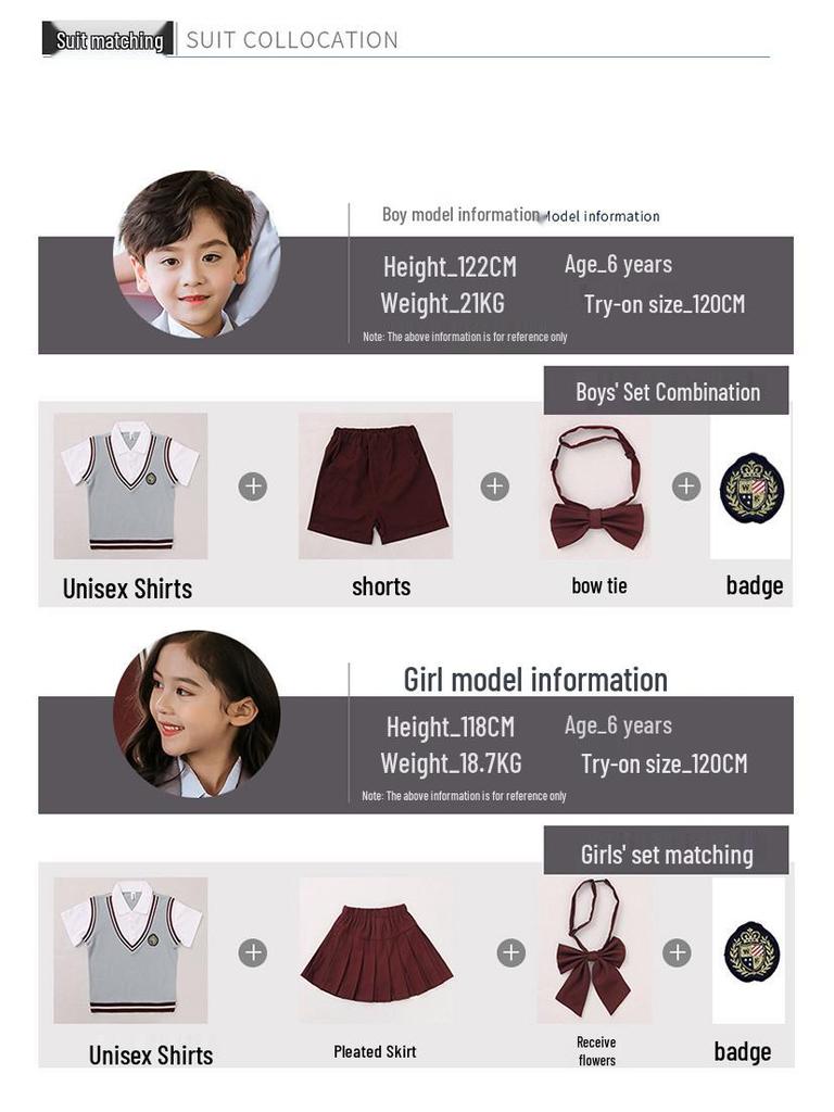 Summer 2020 British Style Primary School Uniform Set for Boys and Girls