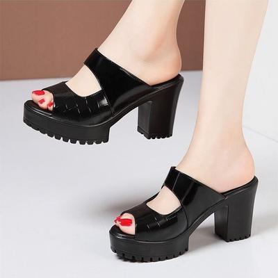 Fish Mouth Thick Bottom Cool Slippers Women's Wear 2025 New Summer High Heel Cool Support Waterproof Table Fashion High Sense Slippers