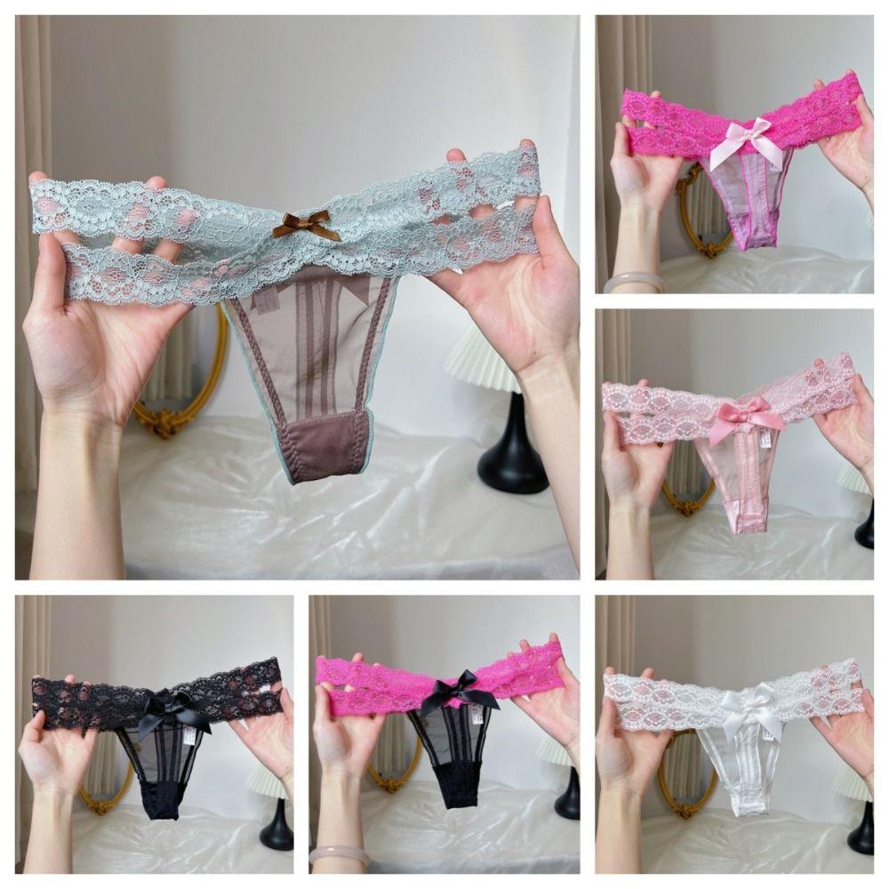 Cotton Crotch Lace Strap Panties Low Waist See Through Briefs Fashion Lace Mesh Thongs  Daily