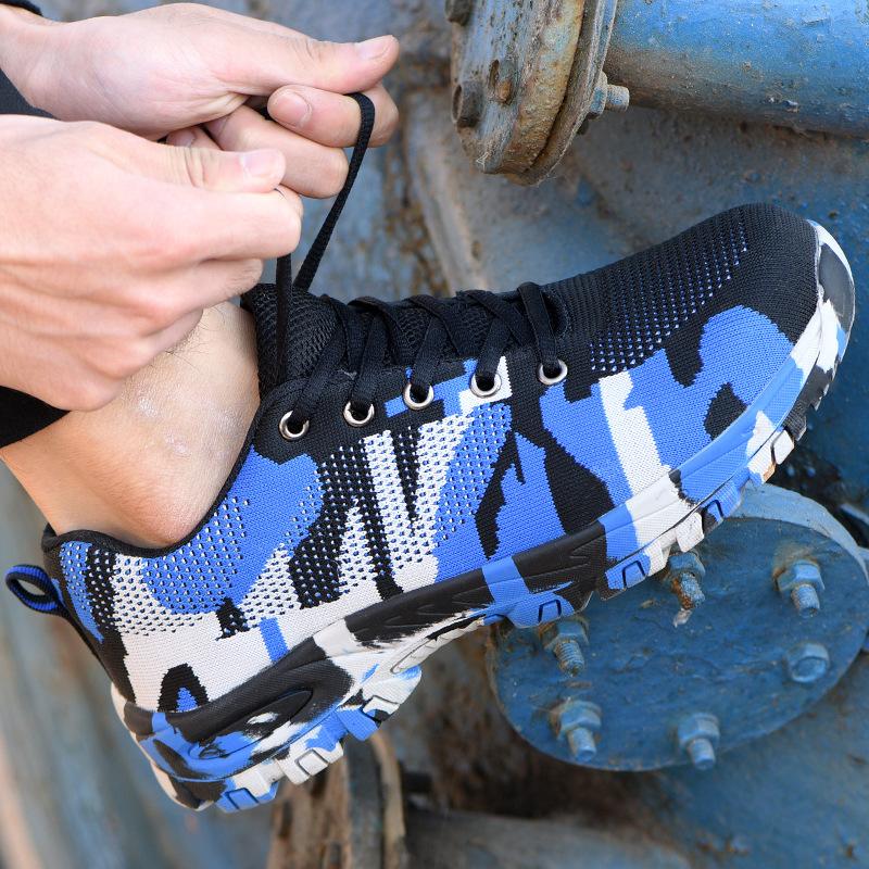 Pánská módní pracovní bezpečnostní obuv s ocelovou špičkou velké velikosti, letní maskáčová bezpečnostní obuv, bezpečnostní boty pro pracovníky, bezpečné boty, ochranná obuv