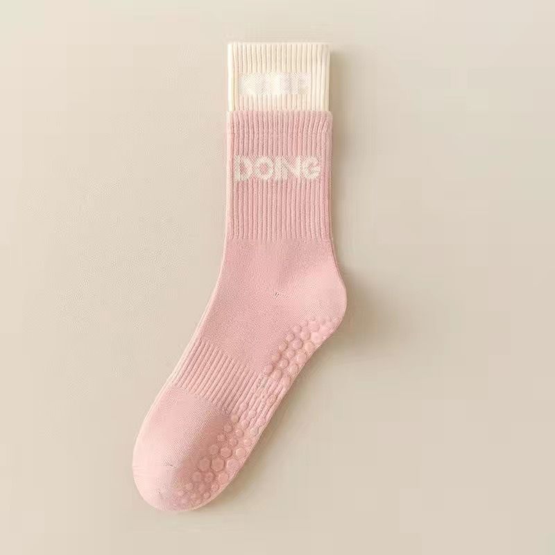 

Silicone Non-Slip Yoga Socks Women s Color Matching Tube Socks Cotton Indoor Fitness Pilates Professional Floor Sports Socks Pink