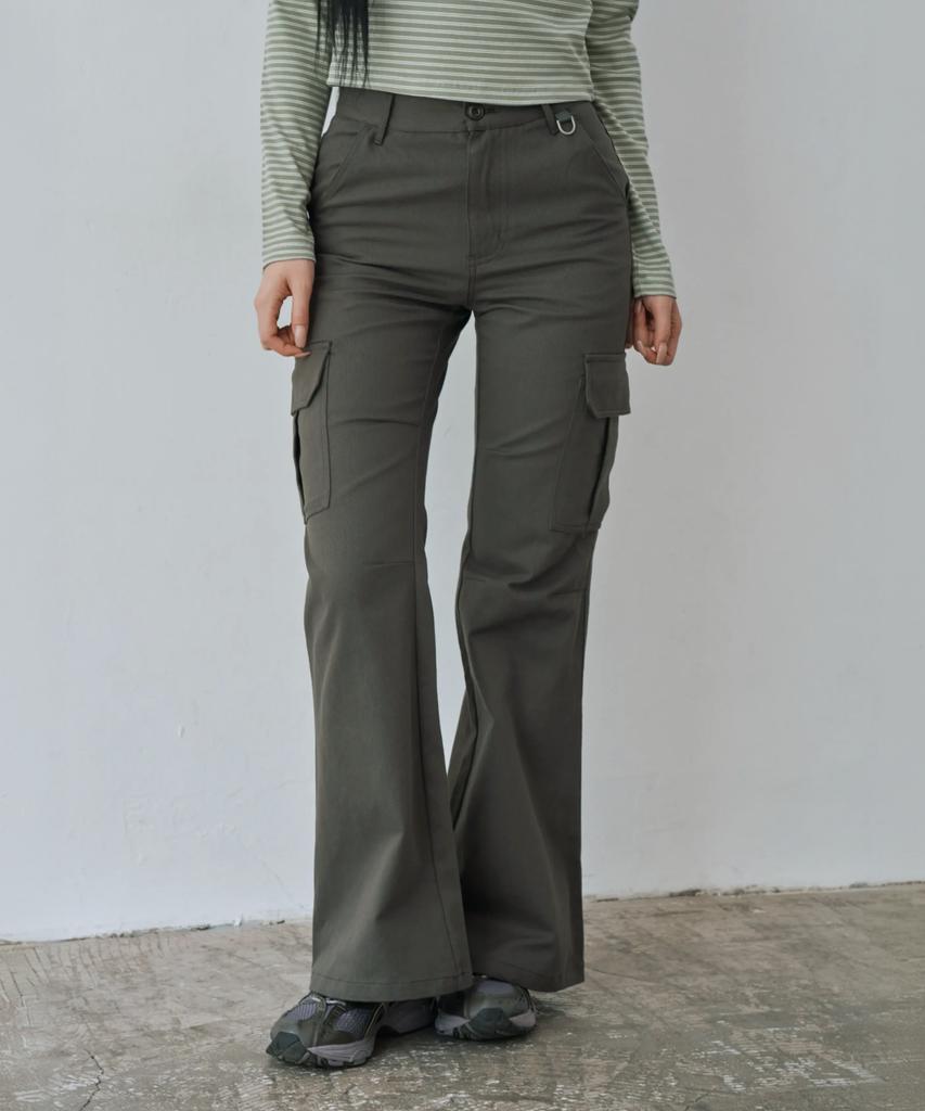 WAARFORWOMAN W1154 D-Ring Cargo Bootcut Pants_Charcoal