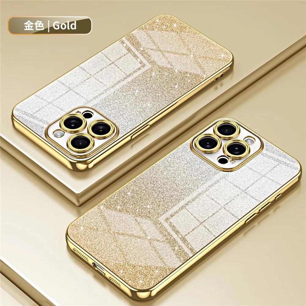 Luxury Plating Glitter Case For iPhone 15 14 Pro Max 13 11 Pro Max 12 Mini XR X XS 7 8 Plus SE 2020 Soft Shockproof Phone Cover