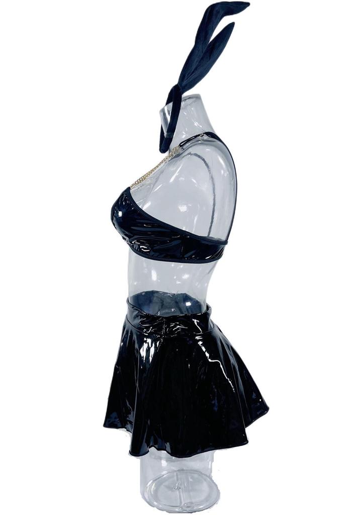 European Patent Leather Bunny Girl Costume Set: Nightclub Role-Playing Erotic Lingerie