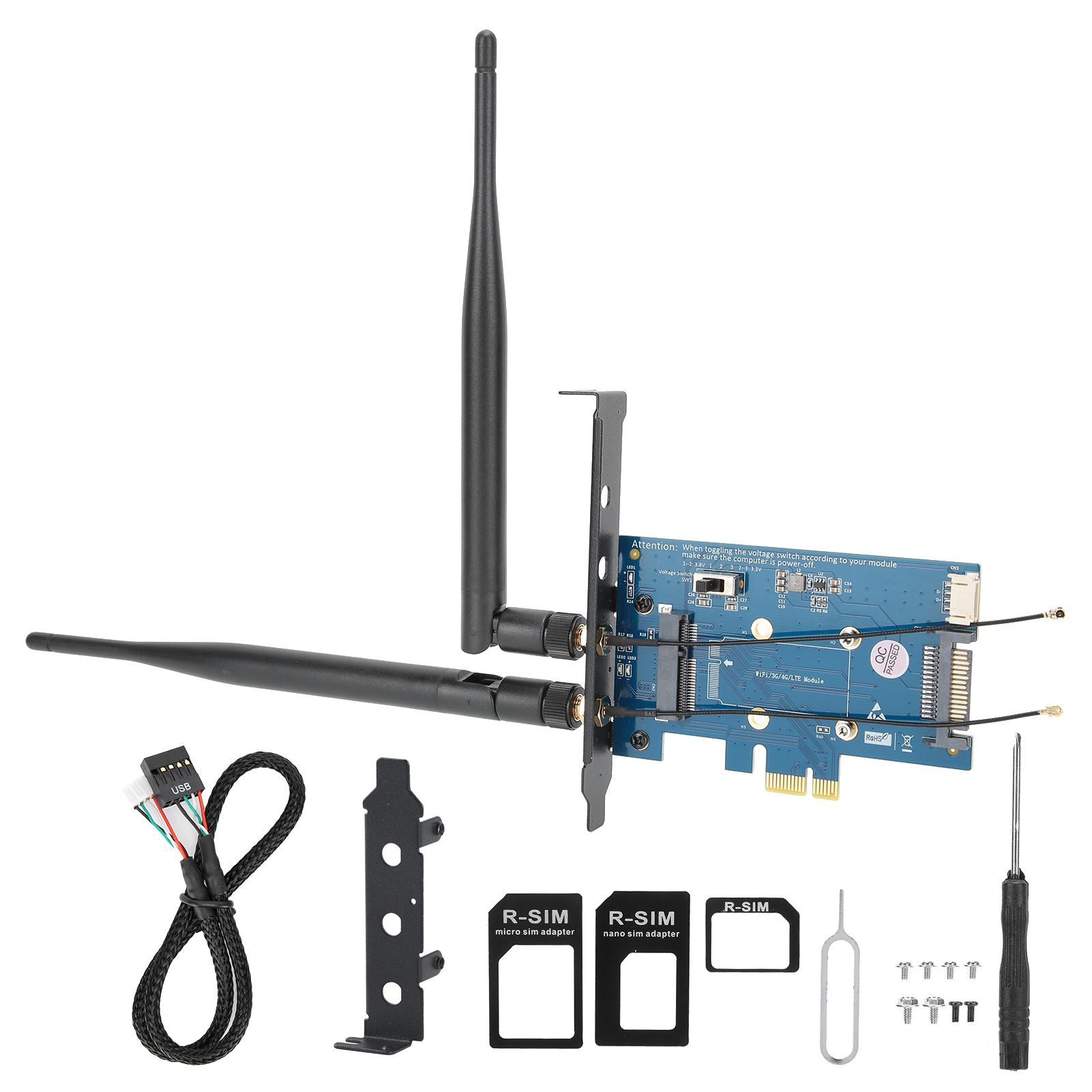 

Wireless Dual Band Adapter with SIM Card Holder Mini PCI-E to PCI-E 1X Network Peripheral
