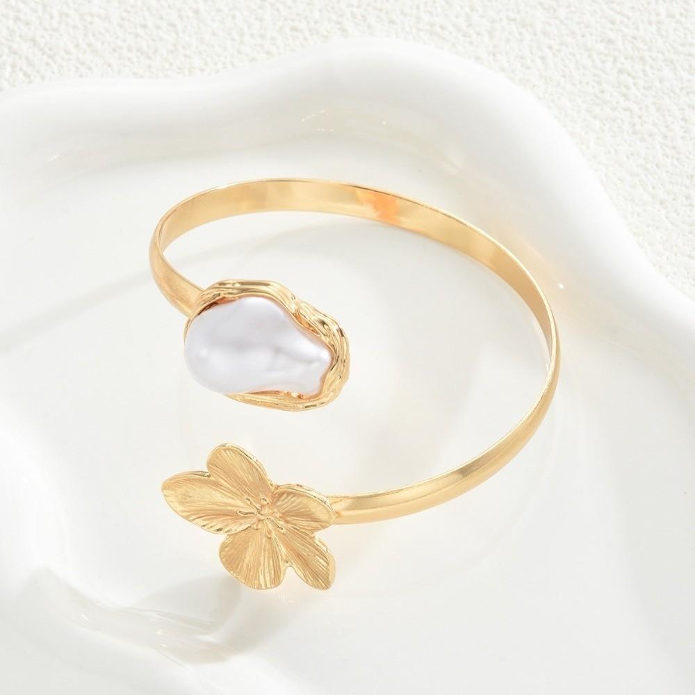 Metal Starfish Open Cuff Bangles Imitation Pearl Armlet Jewelry Simple Women Bracelet  Summer