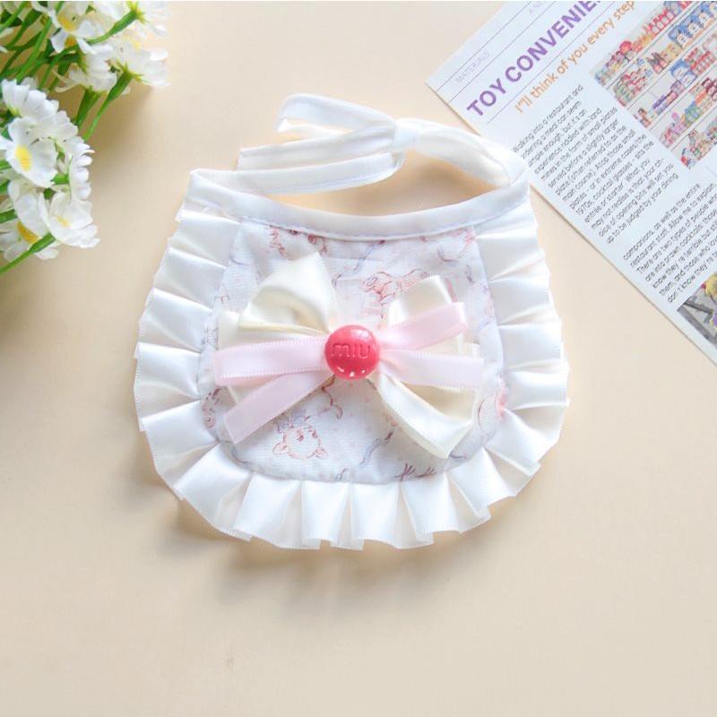 Cute Animal Bib Necklace for Small Medium Dogs All Season Unisex Collar Accessories Adorable Lattice Lace Up Pet Puppy Neck Wear