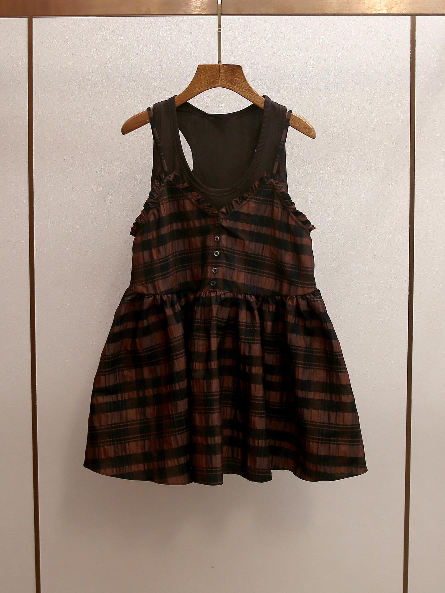 

Spring French Retro Plaid Suspender Dress & Vest Set Small чёрный