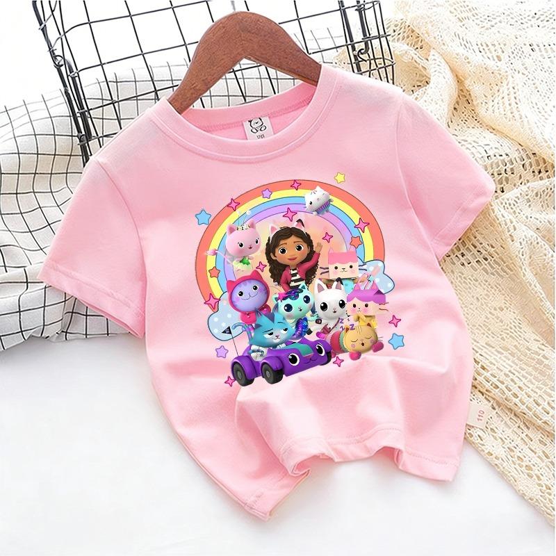 Gabbys Dollhous Child Cotton T-shirt Short Sleeve Anime Cartoon Print Girl Toddler Tees Streetwear Casual Kids Cute Clothes Tops