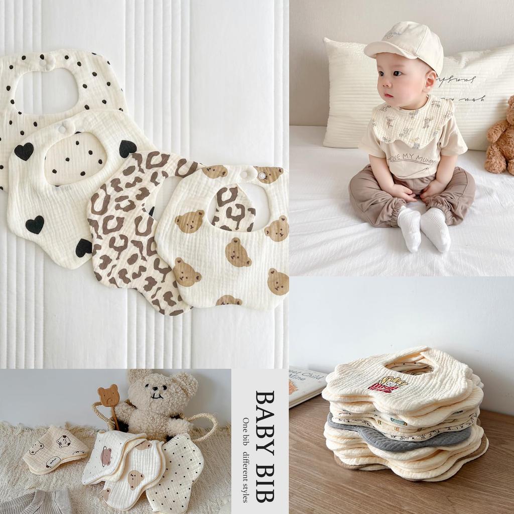 GoUseGo Baby Set of for Boys and Flower Petal Gauze Baby Feeding Bibs for and 3 Years Soft Absorbent and Perfect for and Preschool Newborn Bibs, 6,