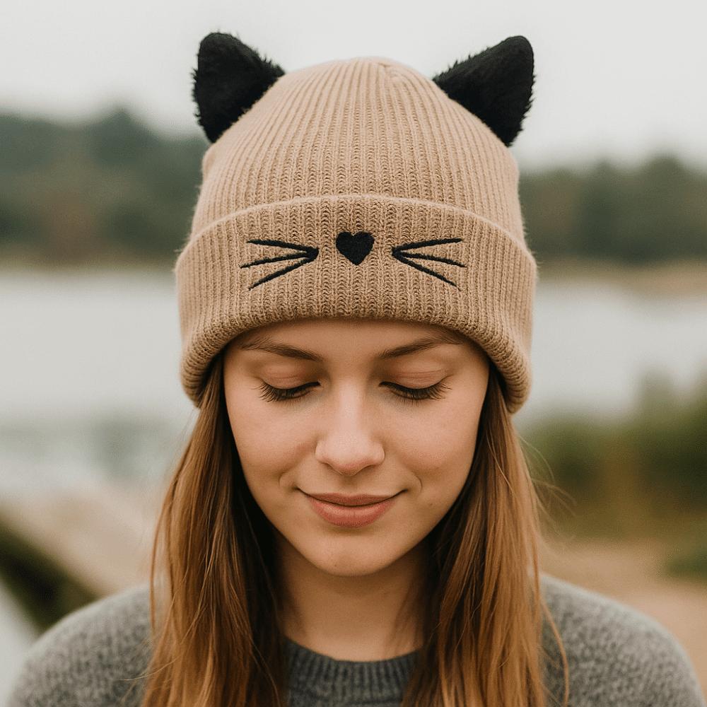 Warm Cat Ears Beanies Solid Color Cold Hat Sweet Knitted Pullover Hat  Apparel Accessories