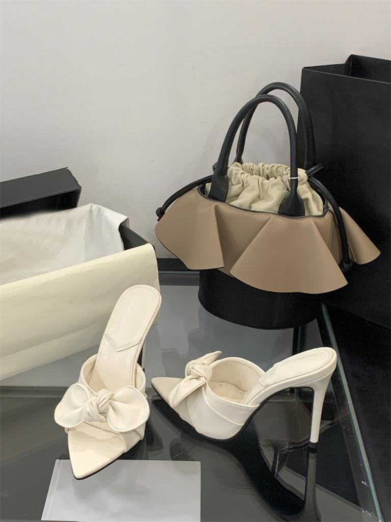 Fashion Liyke Designer Damen PU Leder Schleife Mode Hausschuhe Sexy Spitz Offene Zehen Dünne Hohe Absätze Party Abschlussballschuhe Damen Sandalen