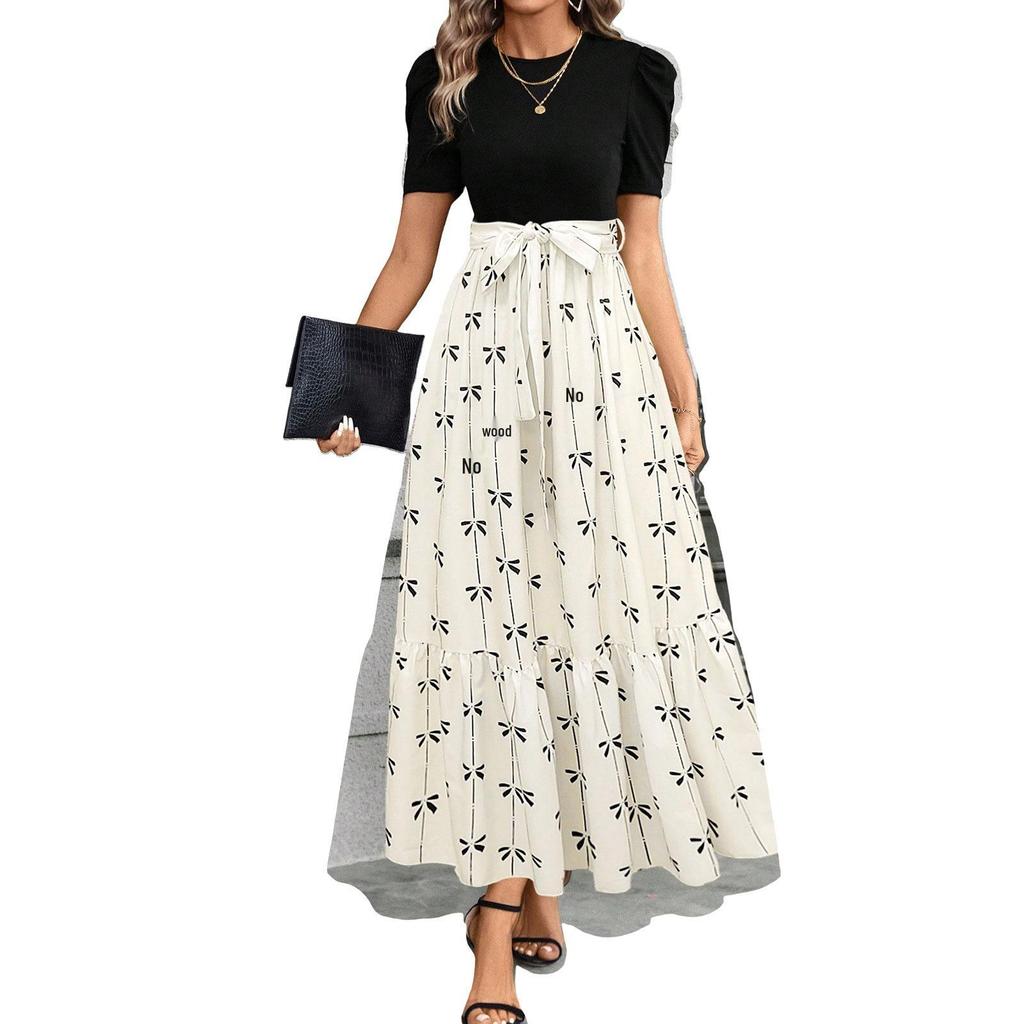 2026 European & American Short-Sleeved Round Neck Printed Dresses: Summer Women's Fashion.