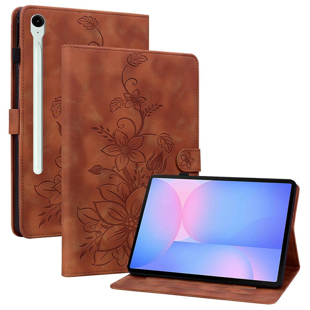 For Samsung Galaxy Tab S10 FE+ Case Lily Flower Imprint Card Slots Leather Tablet Cover