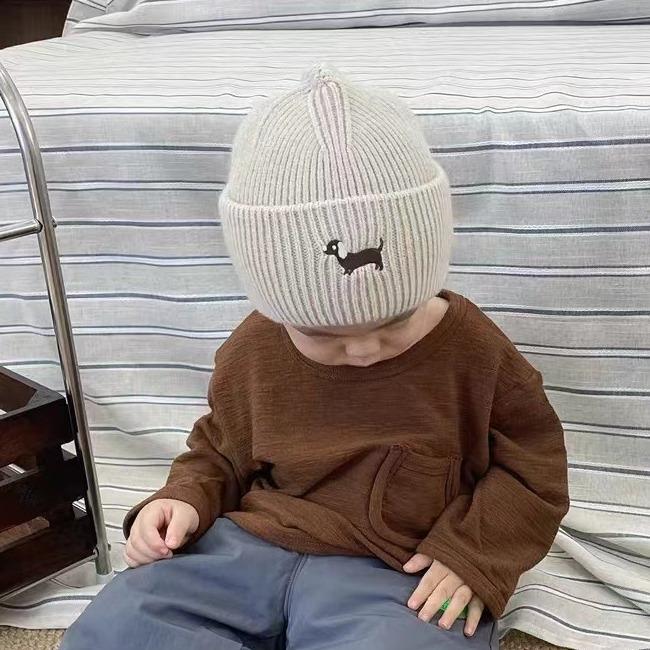 Children's Woolen Hats Korean Embroidered Dogs Cute Fashionable Casual and Warm Pullover Sweaters Knitted Hats for Boys and Girls