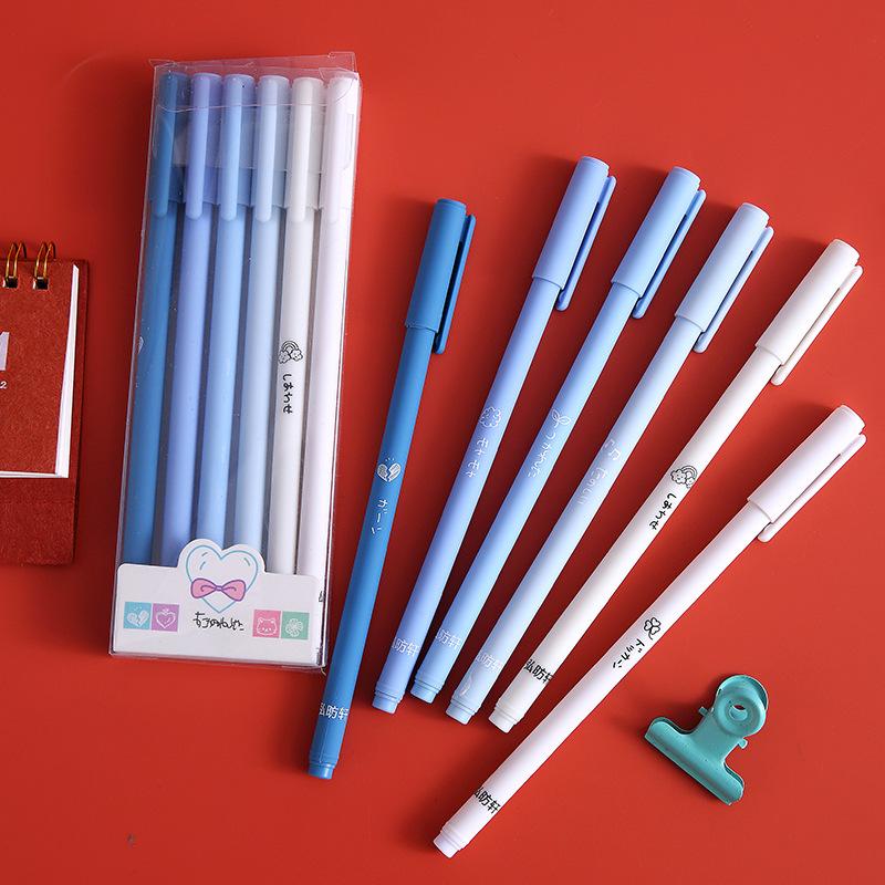 6 Pcs/Set Morandi Color Ink Black Gel Pens Student Diary Pen Handbook Pen Office And Study Stationery School Supplies