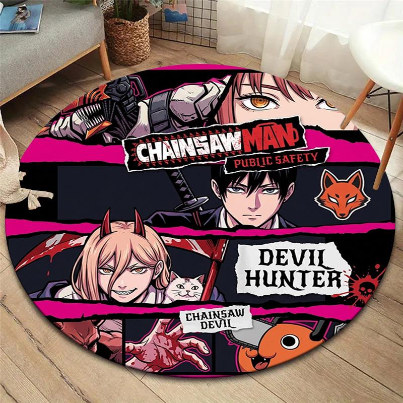 Chainsaw Man Round Area Rug Carpet Rug For Living Room Bedroom Sofa Playroom Decor Nonslip Floor Mat