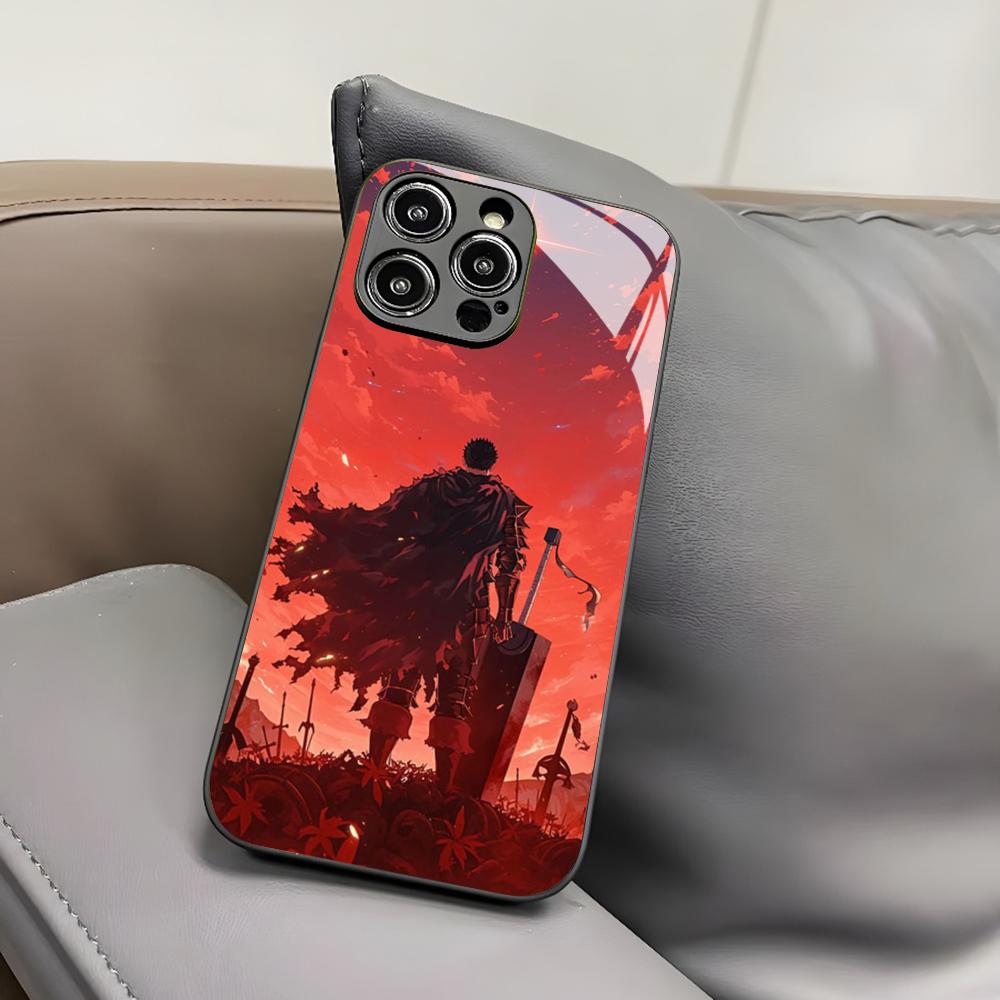 Berserk Japanese Anime Phone Case for Iphone 17 Air 16 15 14 12 11 13 Pro Max Mini X Xr Xs Puls Black Glass Cover
