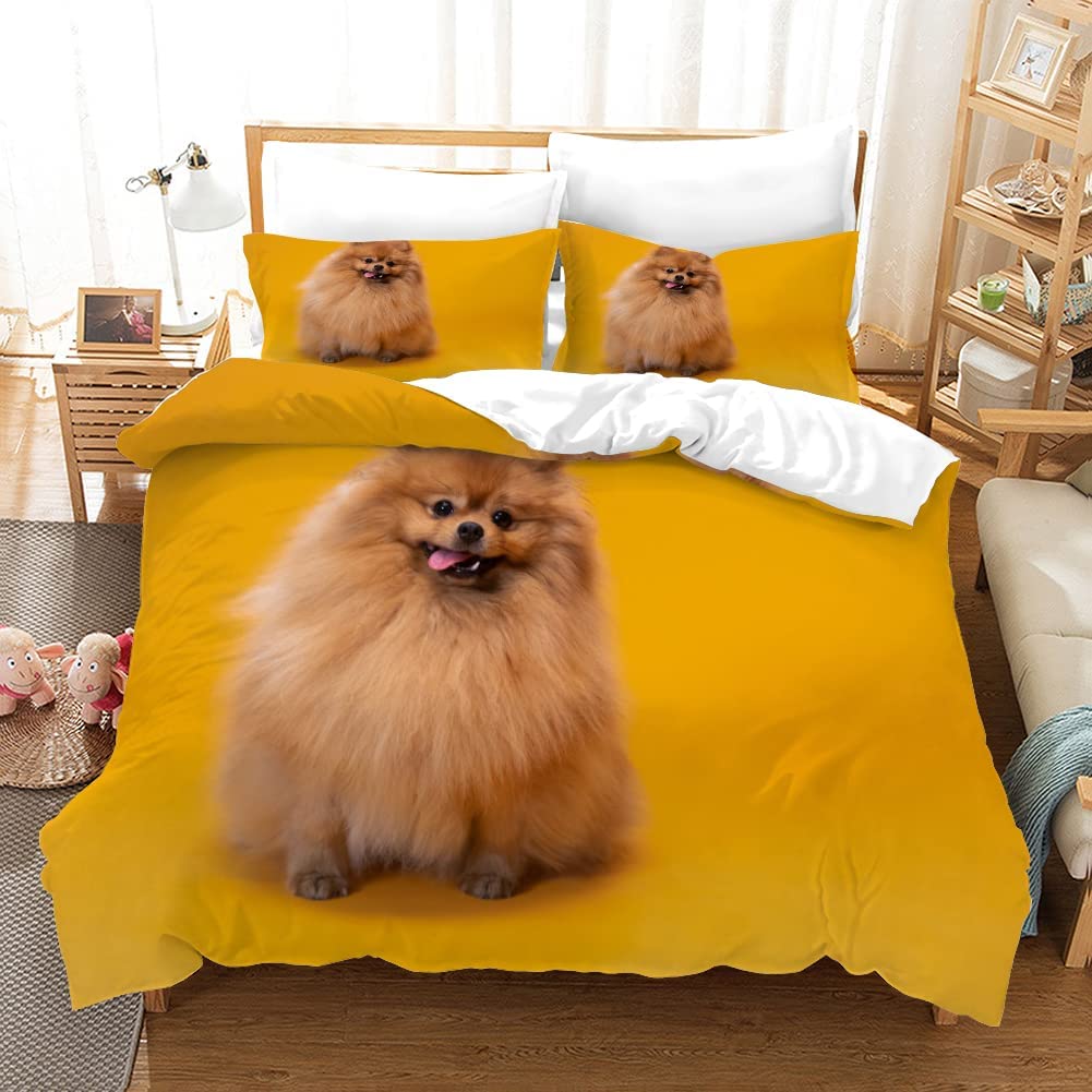 Teens' Pomeranian Bedding Set - Polyester, 3D Cute Pet Pattern, Double/Queen/King Size with Animal Dogs Theme
