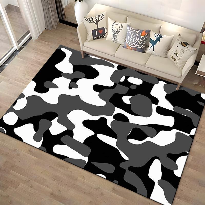 Black and White Camouflage Pattern Carpet1Modern Abstract Art Area Rug Decor Suitable for Use As an Anti-slip1 For1room and Bedroom Sofas