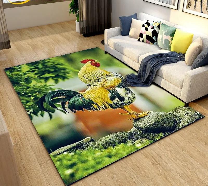 3D Rooster and Hen Chicken Carpet Bedroom Full Cover Living Room Rug Resistant To Dirt Easy To Maintain Soft Kitchen Decor Mat
