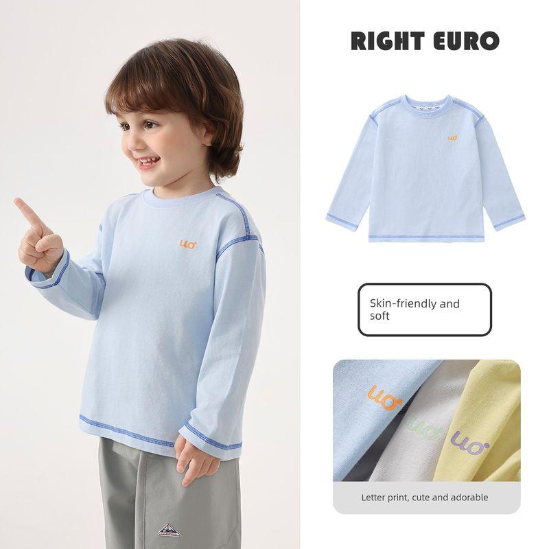 Right European Boys' Pure Cotton Long-Sleeved T-Shirt Kidsren's Spring & Fall Style Cool Sun Protection Quick-Drying Top 2026 New Kidsren's Clothing