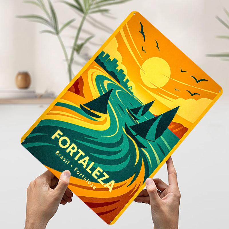 

Fortaleza Brazil Travel Poster Customized Wall Art Vintage Metal Signs Retro Tin Plaque for Man Cave Home Decor Items Wand Deko 7.9x11.8In(20x30cm)