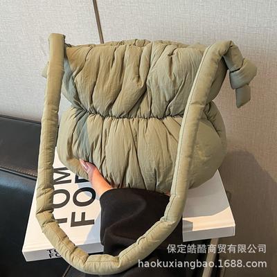 Soft Down Cotton Clothes Bag Women's 2025 Autumn and Winter New Large-capacity Nylon Cloth Bag Shoulder Crossbody Bucket Bag
