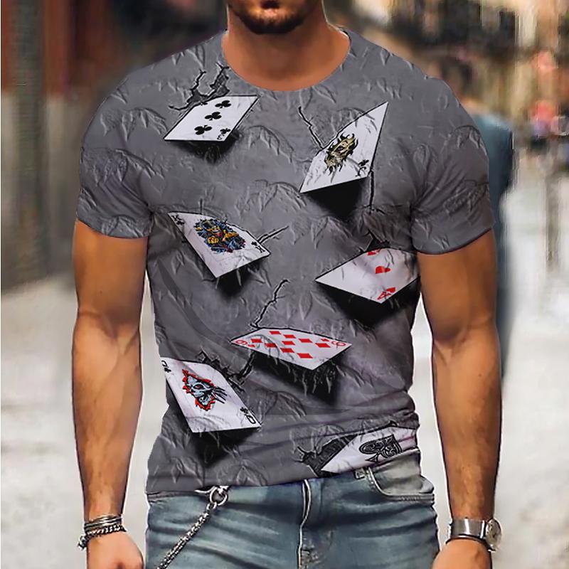 

Новая летняя мужская модная футболка с принтом игральных карт, мужская футболка, топ XS серый