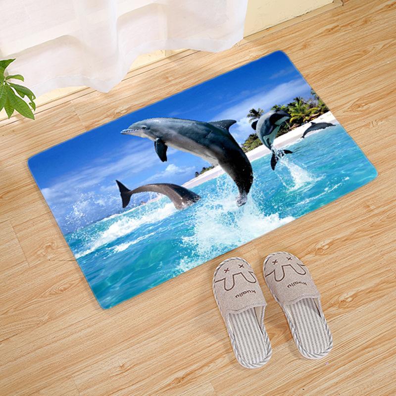 Dolphin Ocean Wave Print Carpet Mat Non-Slip Rug Home Decoration Indoor Floor Mats for Kids Room Living Room Decorative Mats