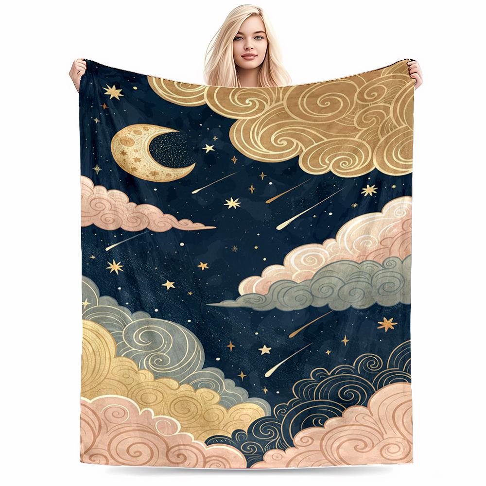Whimsical Night Sky Cloud DesignFlannel blanket for bedroom, living room, sofa, and nap