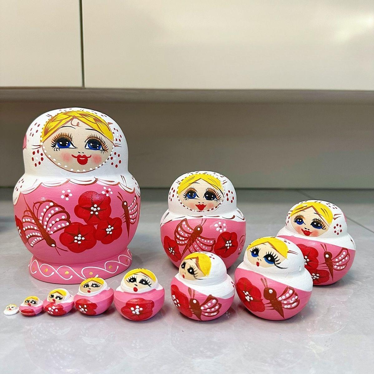 

Russian Nesting Dolls Handmade Wooden Doll 10-layer Butterfly Basswood Children s Toy Hand-painted Birthday Gift 10 Layers
