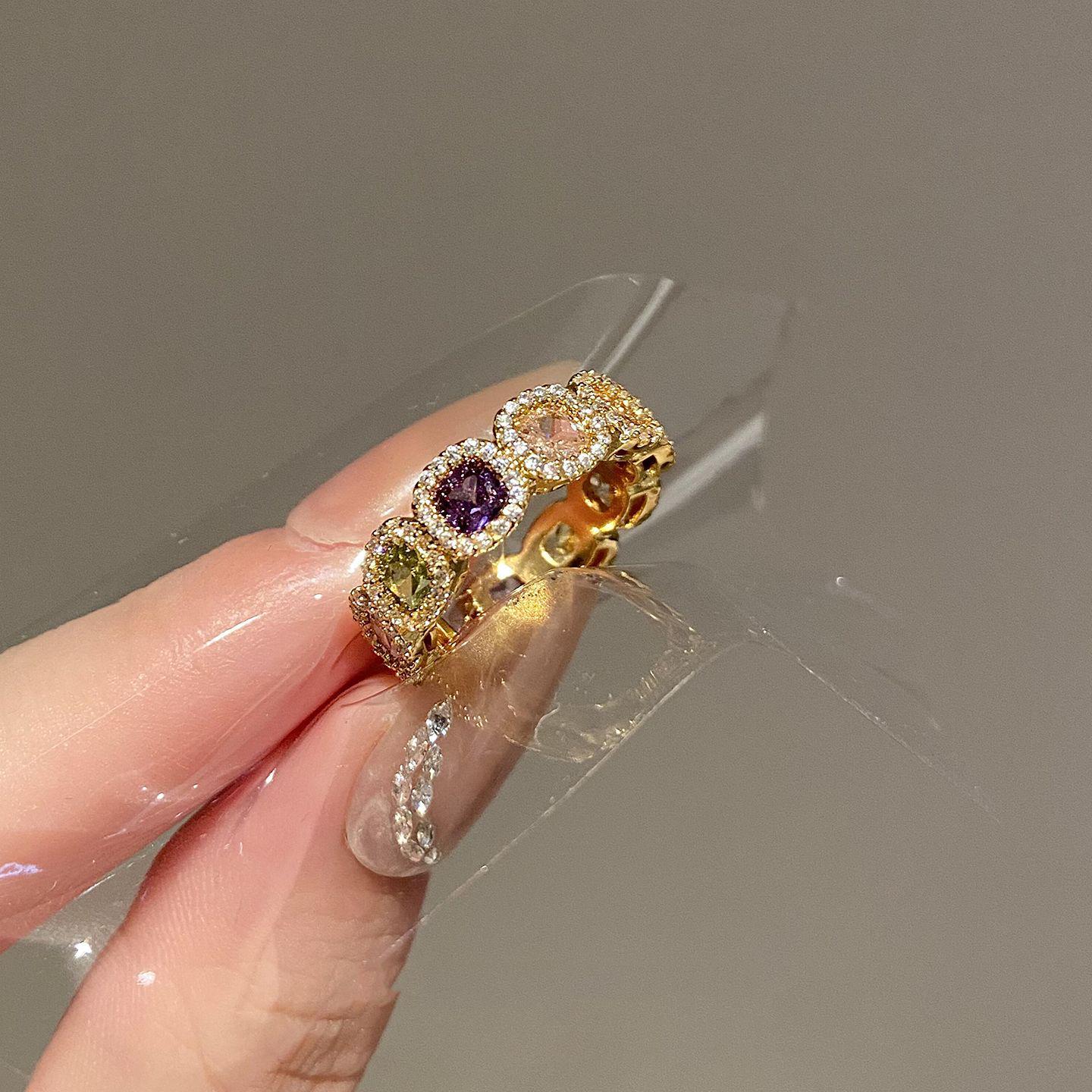 Vintage Geometric Cubic Zirconia Open Ring – Stylish, High-End, Versatile Jewelry