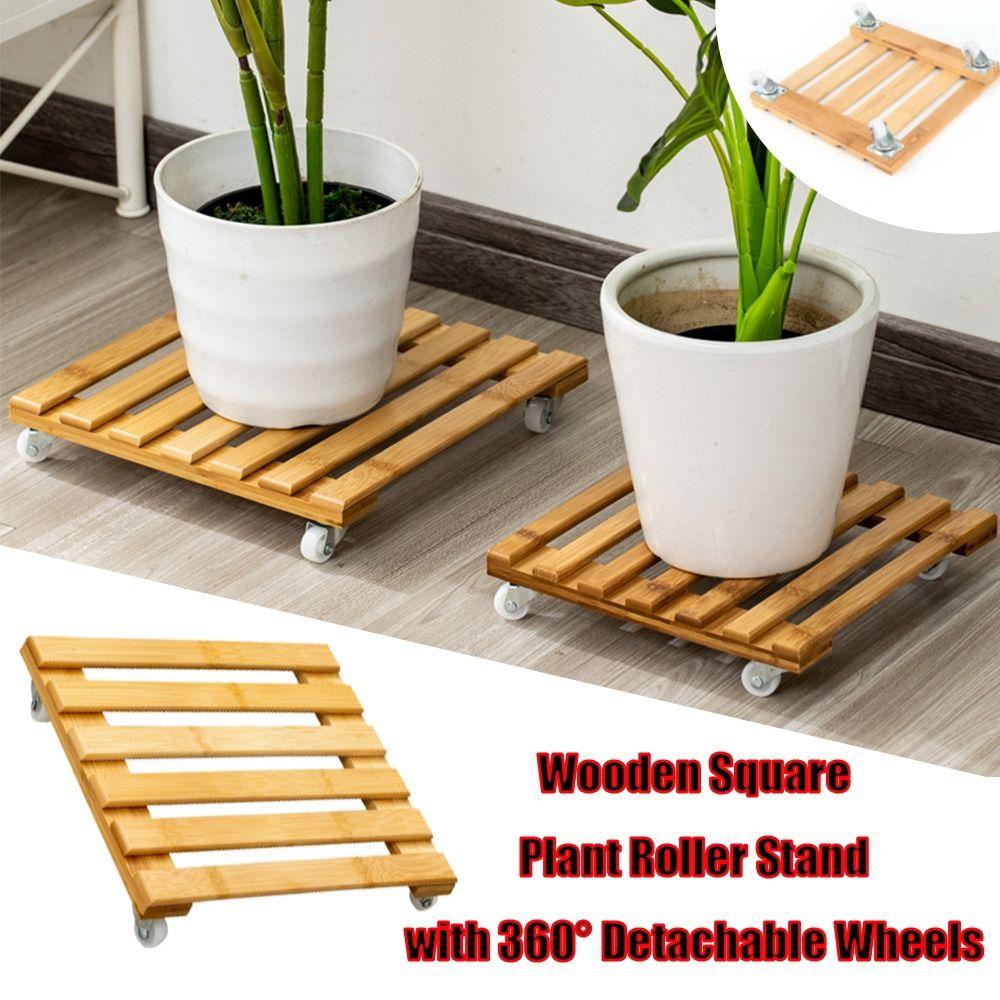 Creative Wooden Plant Roller Stand Square with 360° Detachable Wheels Potted Bonsai Rack Moving Palnt Pulley Pallet Holder