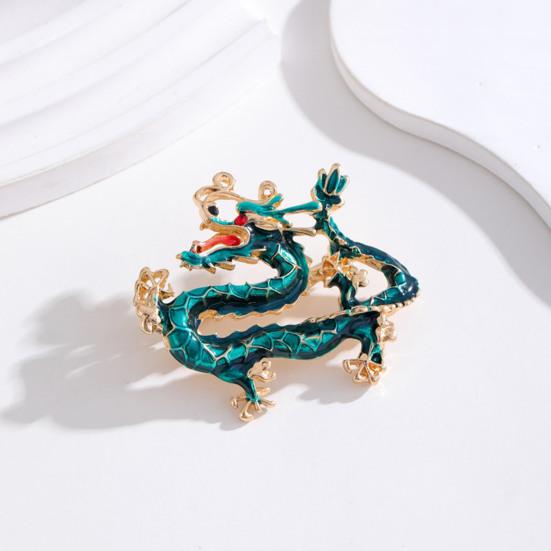 Ethnic Style Brooch Pin Unisex Dragon Shape Rhinestone Inlaid Enamel Pin