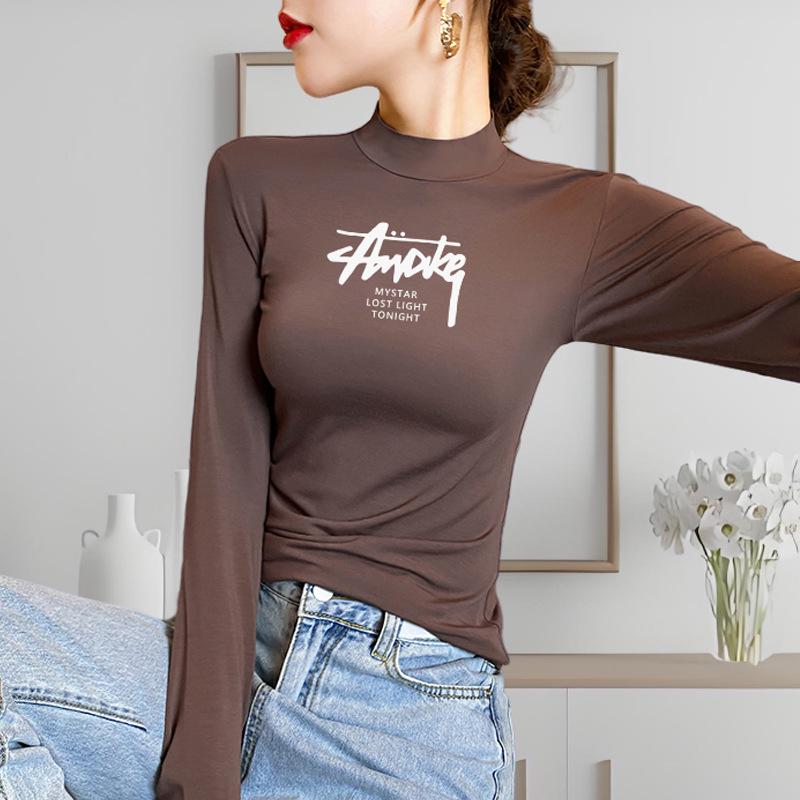 Women's Plus Size Modal Turtleneck Long Sleeve Shirt - Thin, Solid Color, Elastic Base Layer for Autumn/Winter