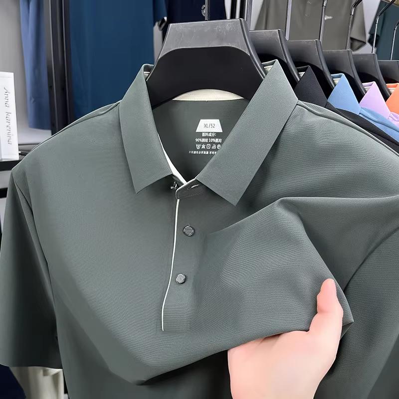 High Quality Ice Silk Breathable Polo Shirt Short Sleeve Men's Wear Summer Comfort Fashion Solid Color Business Casual T-shirt