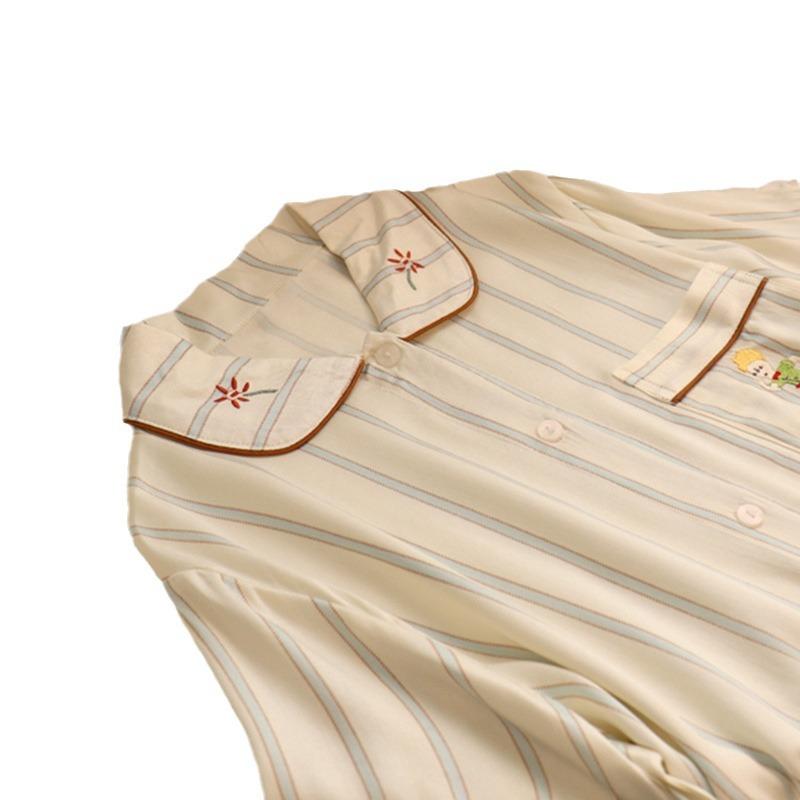 Spring and Summer New Women's Striped Pajamas Homewear Set Girls Summer Net Red Long-Sleeved Simple Pajamas Homewear Set