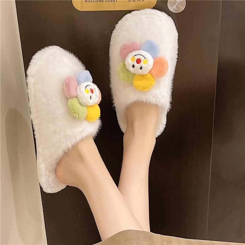 2025 New Autumn Thick-soled Cotton Slippers Two-color Bottom Girls Fluffy Slippers Fashion Versatile Home Cotton Slippers Women