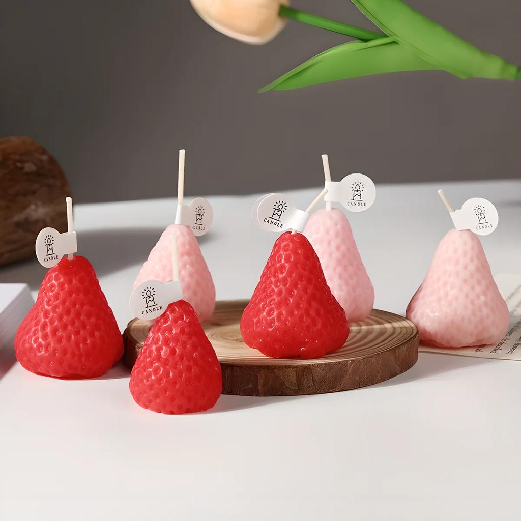 4 Strawberry Candles, Simulated Fruit Aromatherapy Candles, Mini Set Design, Photo Props, Christmas and Birthday Gifts