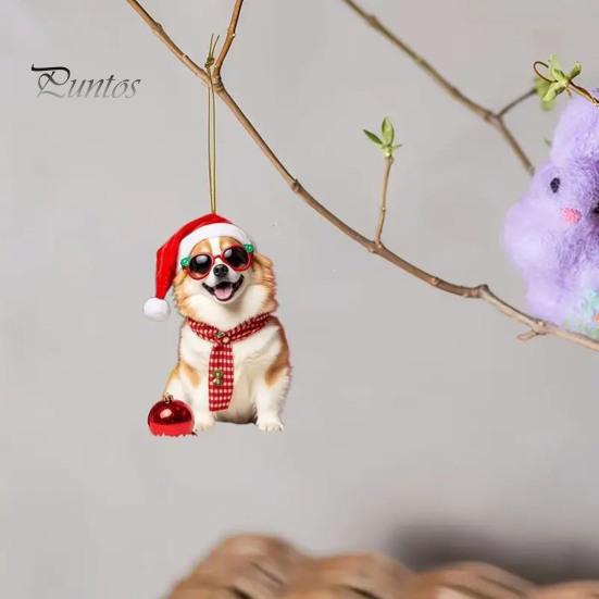 Lightweight Acrylic Dog Hanging Ornament Crown Keychain, 2D Flat Backpack Cute Pet Key Ring for Friends Charm, Animal with Lanyard Charm Handbags